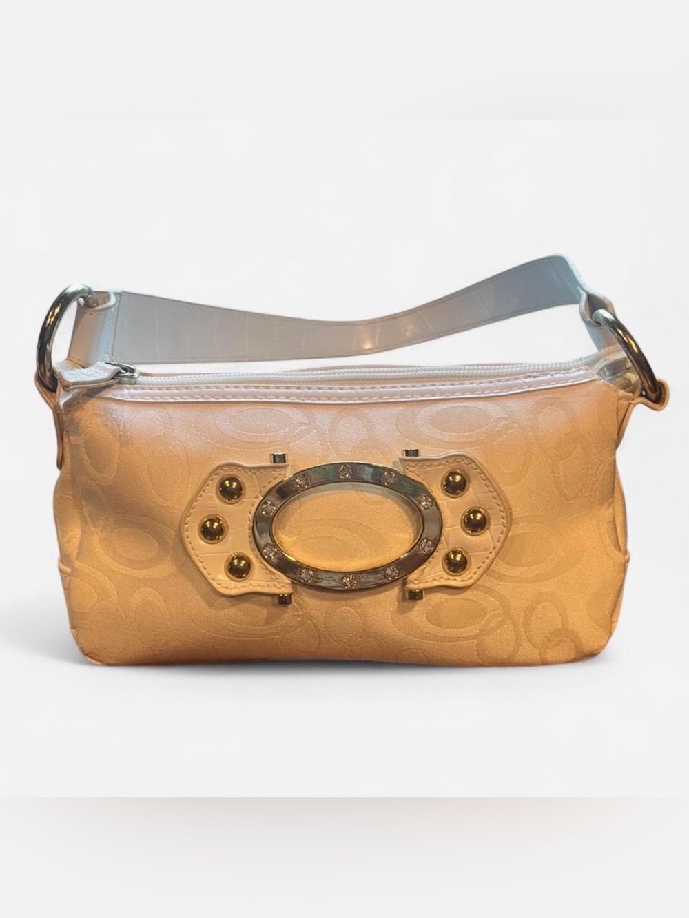 Guess Beige Shoulder Bag with Decorative Oval Hardware